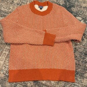 Patagonia Orange and Cream Crew Neck Sweater